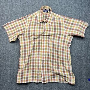 Givenchy Shirt Mens Large Yellow Plaid Button Down Short Sleeve Vintage Chesa